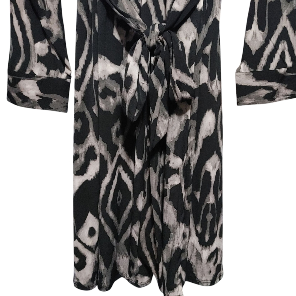 Lane Bryant Gray Black Geometric Pattern Collared Tie Front Dress Womens Size 3X - Picture 8 of 11